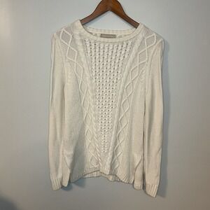 Banana Republic Women's Beige Cable Knit All Day Wear Sweater Size M Merino Wool